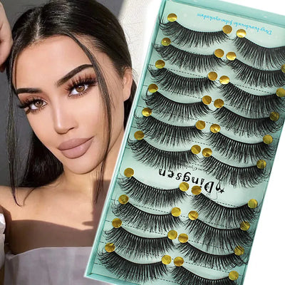 10 Pairs/Box 3D False Eyelashes Faux Mink Lashes Natural False Eyelashes Dramatic Volume Lashes Eyelash Extension Makeup Beauty