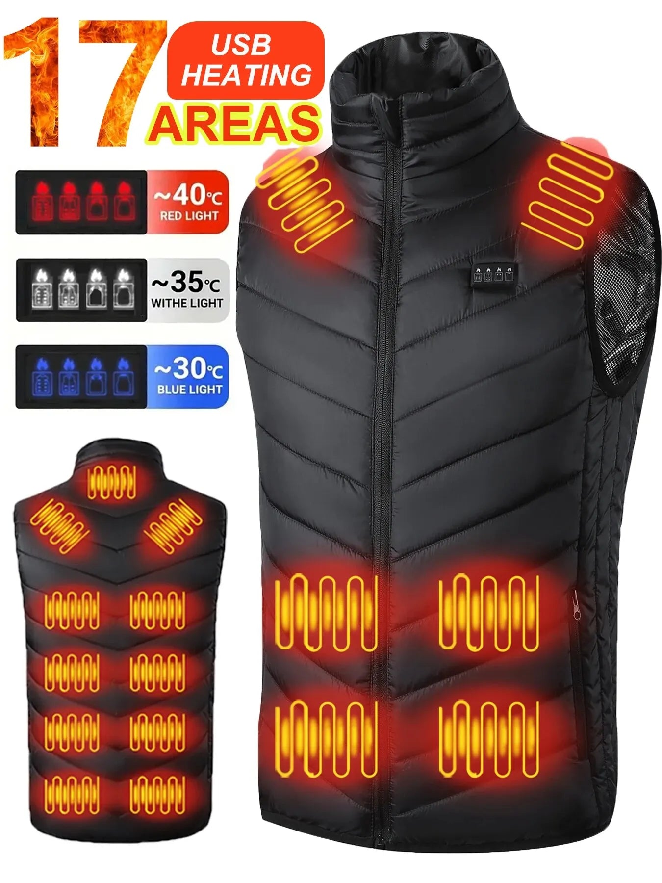 17/9 Areas Heated Vest Men Electric Heating Vest Usb Heated Jacket Heated Vest Women Heated Bodywarmer Heated Down Jacket Winter