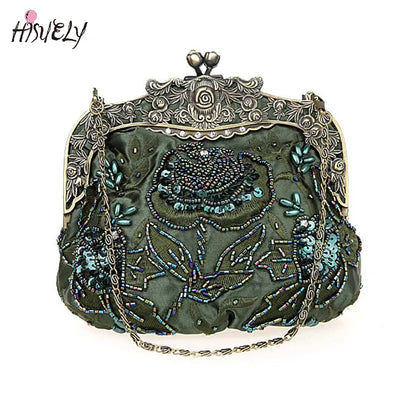 2023 New Vintage Beaded Evening Bag Embroidered Bag Diamond Sequined Clutch Hand Bag Bride Bag  Free Shipping