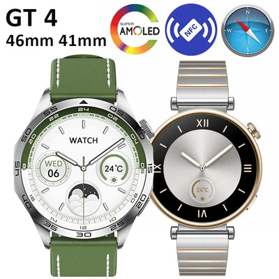 2024 New For Huawei GT 4 Smartwatch Men Women AMOLED NFC Compass Clock Bluetooth Call IP68 Waterproof Sport Smart Watch Bracelet