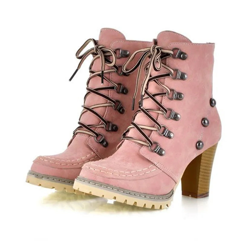 ENMAYER New Stylish High Qulity Ankle Boots for Women Brown Pink Light Green Women Boots Shoes Women Round Toe Winter Boots