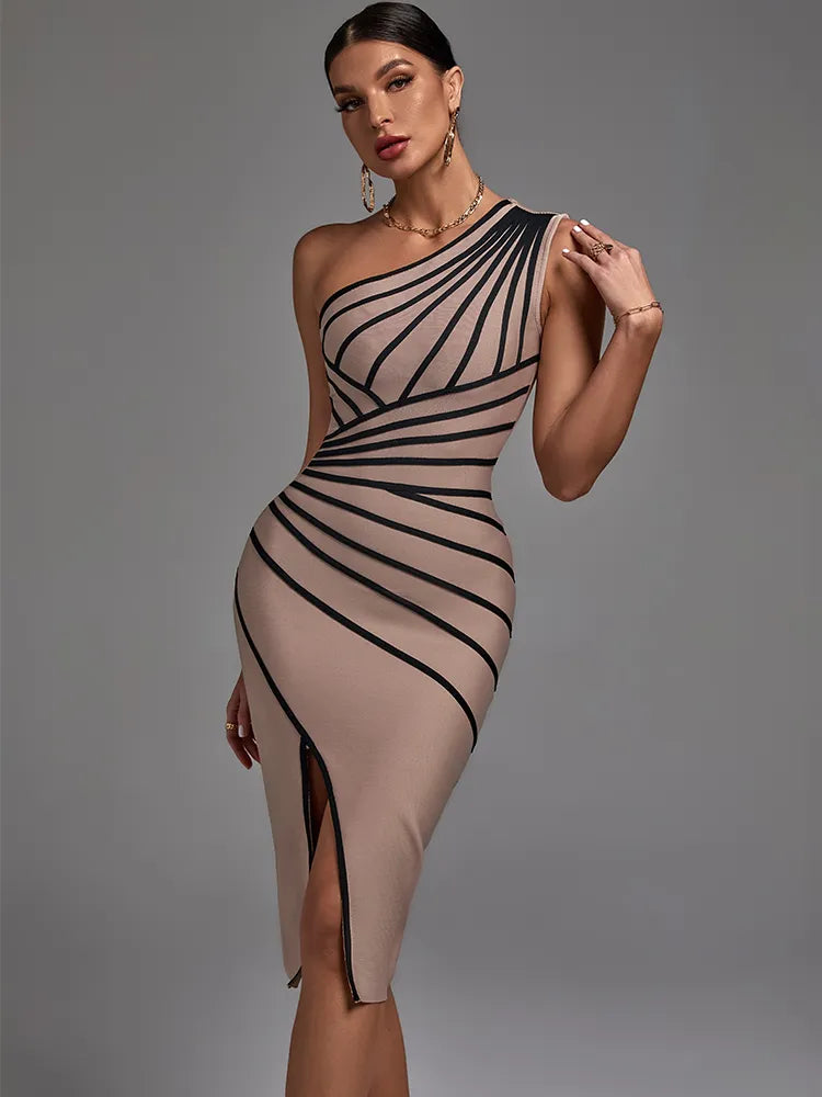 One Shoulder Bandage Dress 2023 Women Bandage Dress Elegant Sexy Evening Party Dress High Quality Summer Birthday Club Outfits