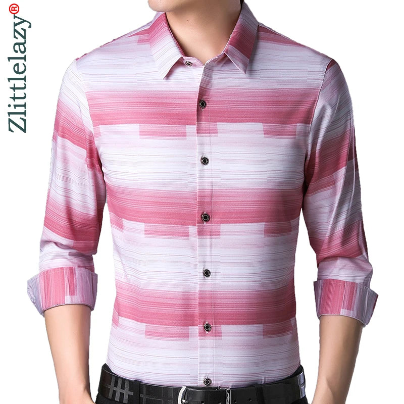 2022 Brand Casual Spring Luxury Striped Long Sleeve Slim Fit Men Shirt Streetwear Social Dress Shirts Mens Fashions Jersey 2308