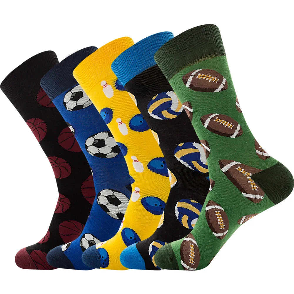 High Quality Combed Cotton Socks Football Tube Beer  Dot Funny Happy Men Socks Novelty Skateboard Crew Casual Socks