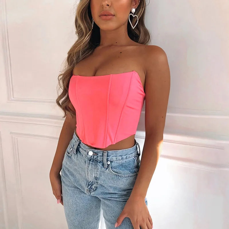 Sleeveless Off Shoulder Velvet Fashion Sexy Corset Crop Tops Vest Female Underwear Backless Bustier Top Solid  Crop Top Women