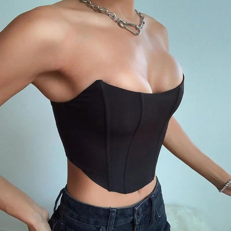 Sleeveless Off Shoulder Velvet Fashion Sexy Corset Crop Tops Vest Female Underwear Backless Bustier Top Solid  Crop Top Women