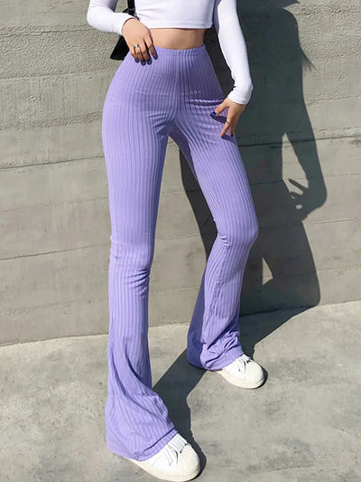 Solid Hot Y2k Woman Pants E Girl Aesthetic Fashion Streetwear Women Clothes Slim High Waist Capris Sexy Bell Bottom Flare Tights