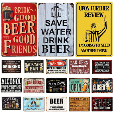 SAVE WATER DRINK BEER Tin Sign Alcohol Vintage Metal Sign Backyard Bar Retro Plaques Man Cave Pub Decor Bar Rules Iron Painting