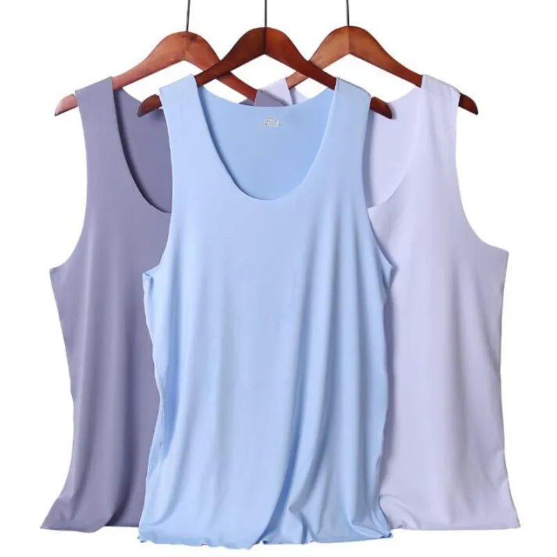 Men Ice Silk Seamless Vest Tank Tops Sports Outer Wear Undershirt T Shirts For Men Gym Fitness Sleeveless Mens Running Vest Tops