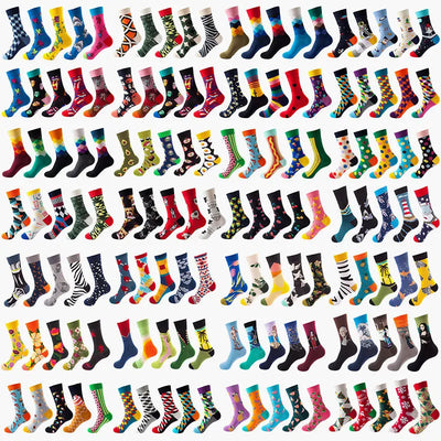 5 Pairs/Pack Couples Happy Socks Cotton EU 37-43 Men Funny Cartoon Fruits Flowers Animals Basketball Streetwear Harajuku Socks