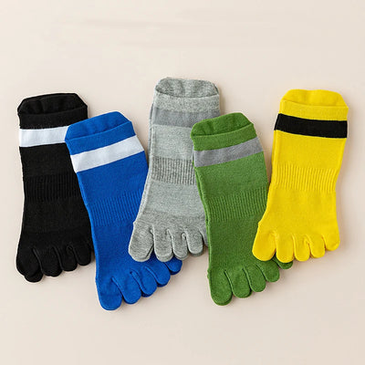 5 Pairs Sport Toe Ankle Socks Man Cotton Massage Feet Damping Striped Bike Run Outdoor Travel Fitness Invisible Toe Socks Sokken