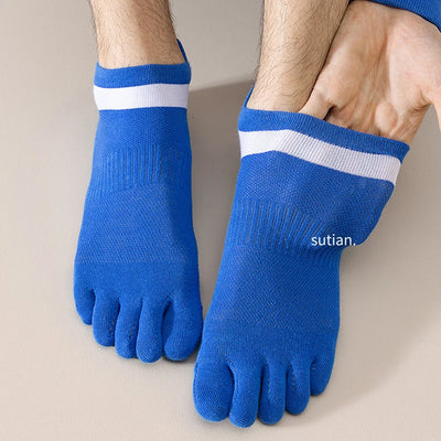 5 Pairs Sport Toe Ankle Socks Man Cotton Massage Feet Damping Striped Bike Run Outdoor Travel Fitness Invisible Toe Socks Sokken