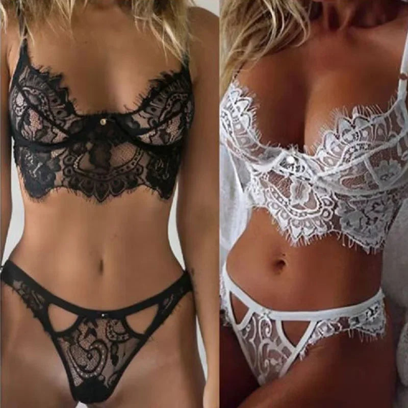 Lingerie Sexy Hot Erotic Intimates Bra Sets Panty Set Sexy Transparent Underwear Lingerie Lace Open Bra Brief Sets