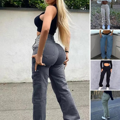 Solid Color Pants Multi-pocket Hip-hop Style Pants Versatile Women's High Waist Cargo Pants Stylish Streetwear Trousers