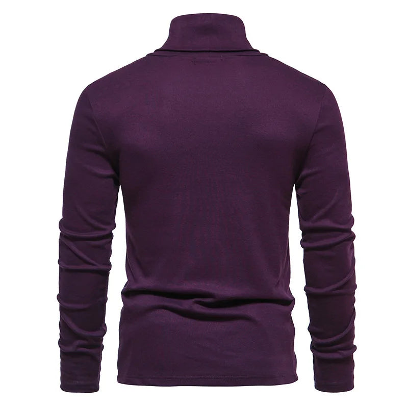 Mens Purple Turtleneck Sweater Autumn Winter Long Sleeve Warm Casual Basic Tops Slim Fit Warm Pullovers Undershirt Men 12 Colors