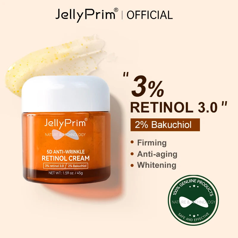 Jellyprim Retinol Face Cream Dark Spot Removal Anti-Aging Wrinkle Remove Firming Lifting Whitening Moisturizing Skin Care