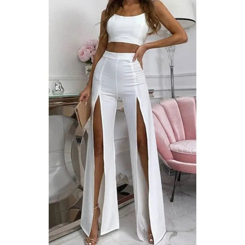 BoozRey Pants Women Sexy Midnight High Slit Flare Pants Women Bottoms White Black High Waist Trousers Female Bell Bottoms Casual