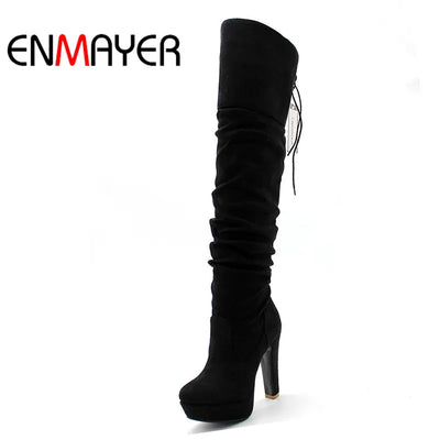 ENMAYERENMAYER Fashion  Women Boots Over-the-Knee  for  Flock Tassel Ladies Long  Round Toe Sexy Winter Shoes