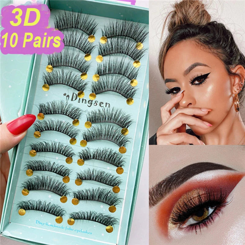 10 Pairs/Box 3D False Eyelashes Faux Mink Lashes Natural False Eyelashes Dramatic Volume Lashes Eyelash Extension Makeup Beauty