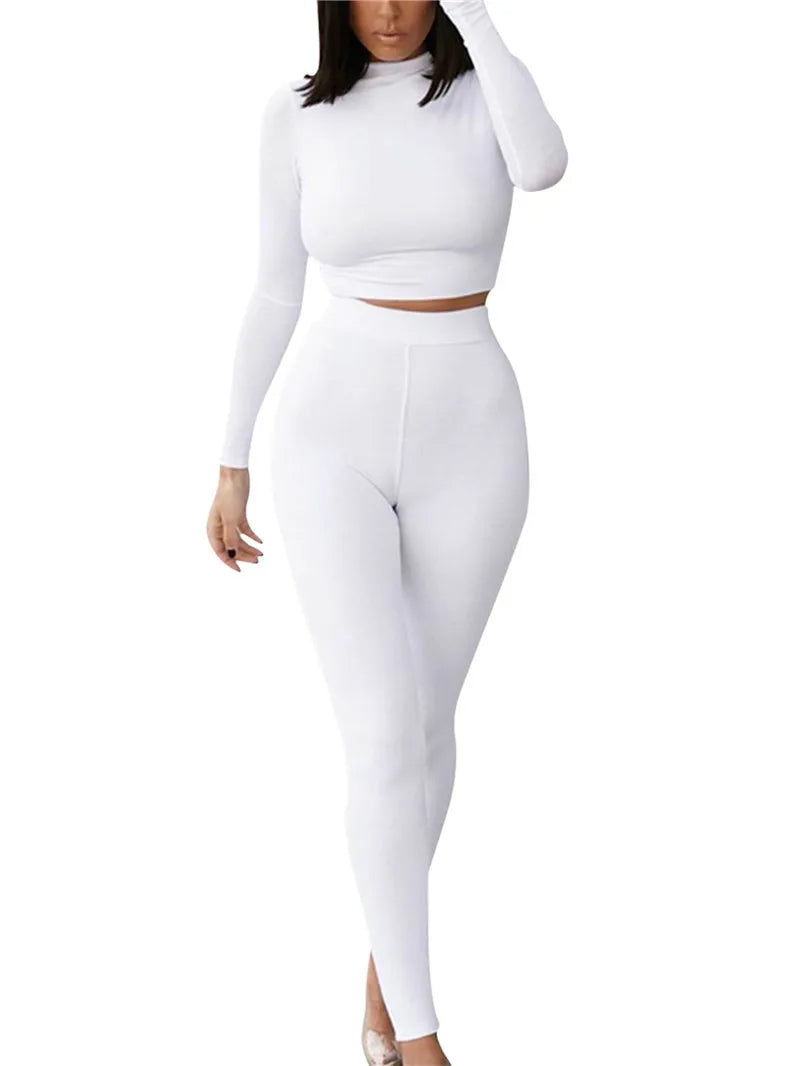 Autumn Winter Two Piece Set Women Outfits Long Sleeve Crop Tops T-shirt Leggings Pants Sports Suit Female Tracksuit Clothes