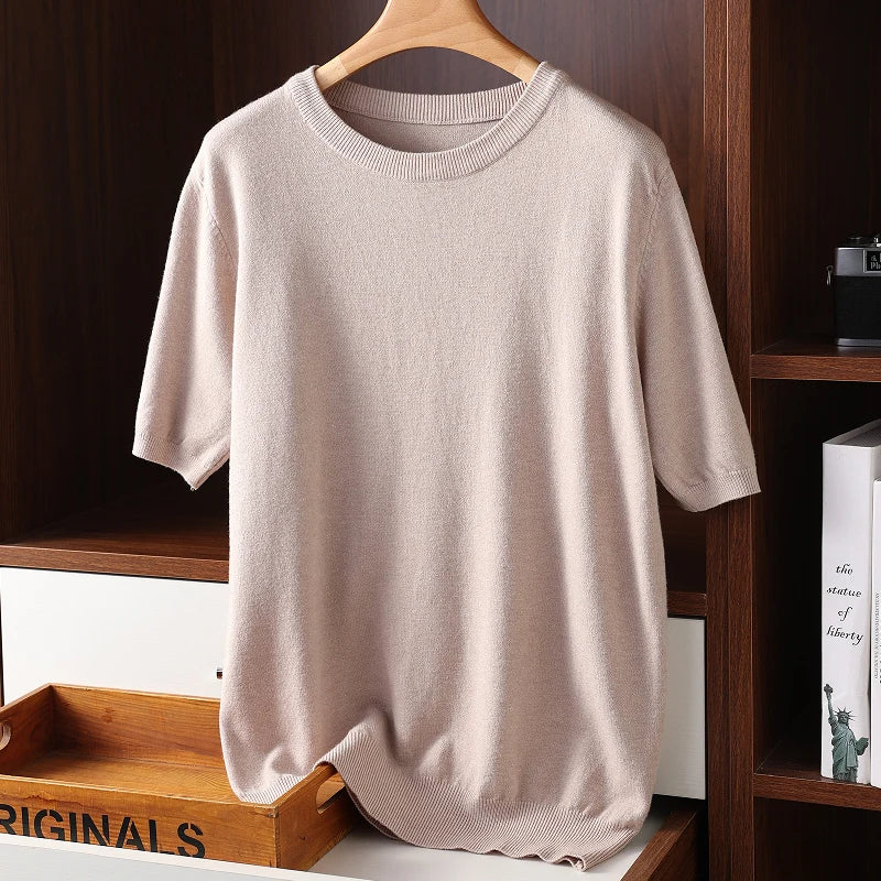 Men's Cashmere short sleeves Sweaters 2022 Solid Color O-Neck Casual Knitted Pullovers  Men short sleeves Jumper