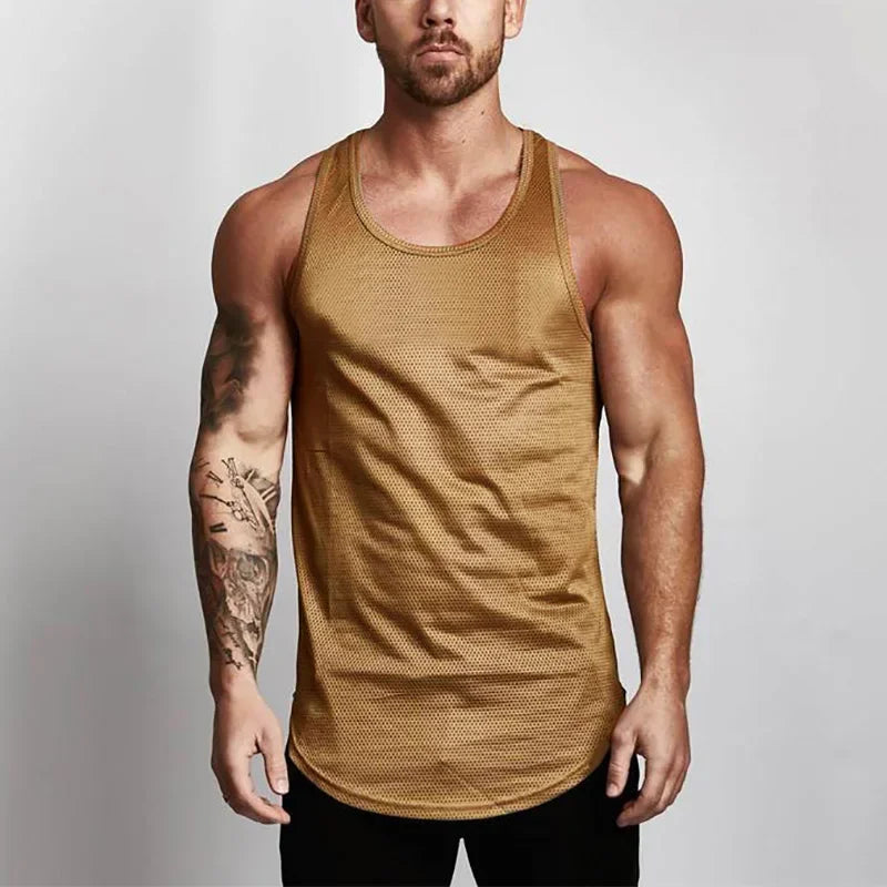 Muscleguys Men's Mesh Tank Tops Fitness Clothing 2023 Summer Muscle Vest Gyms Stringer Tanktop Canottiere Bodybuiding Sleeveless