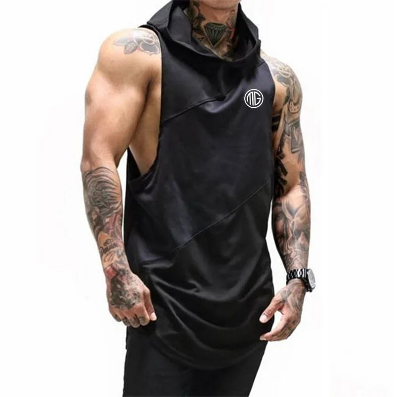 Brand Gyms Clothing Fitness Men Tank Top with hooded Mens Bodybuilding Stringers Tank Tops workout Singlet  Sleeveless Shirt