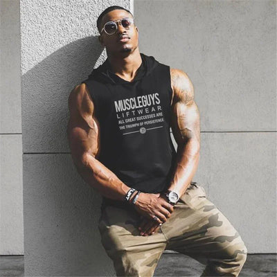 Muscleguys Liftwear Sleeveless Shirt with hoody Brand gyms Clothing Fitness Men Bodybuilding stringer tank tops Hoodies singlets