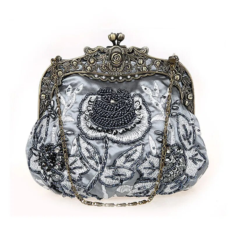 2023 New Vintage Beaded Evening Bag Embroidered Bag Diamond Sequined Clutch Hand Bag Bride Bag  Free Shipping