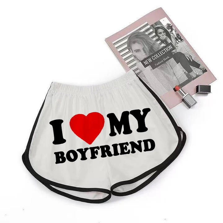 I Love My Boyfriend Shorts Women 2023 Sexy Botton Clothing High Waist Elastic pants short femme Summer Plus Size sports female