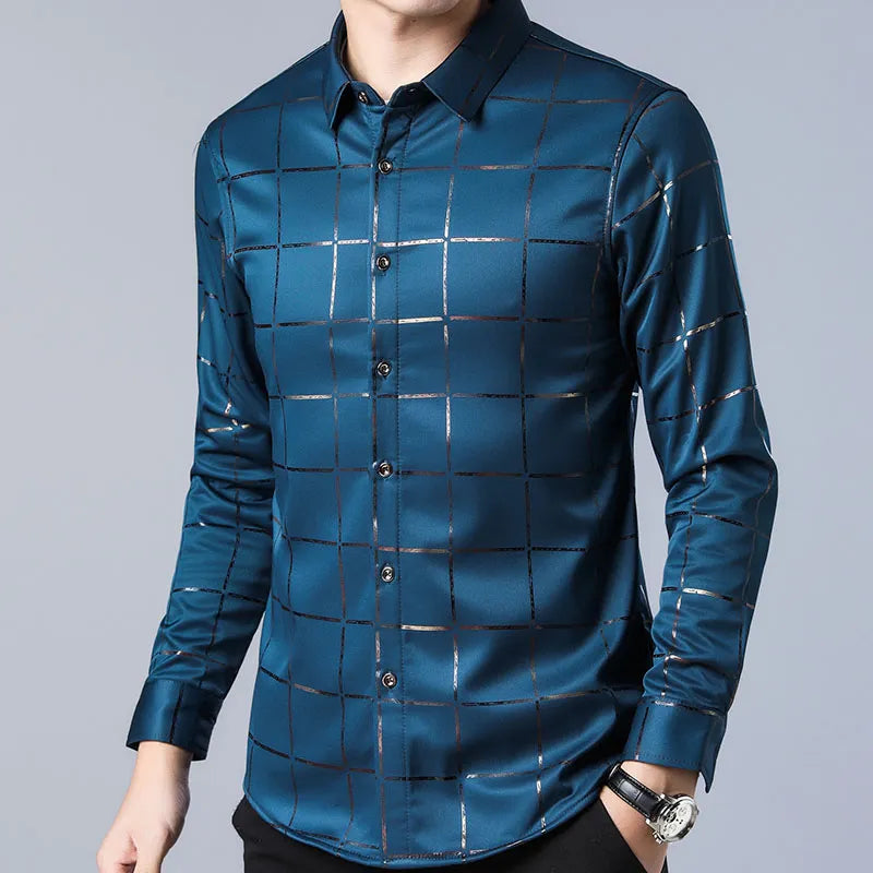 2022 Brand Casual Spring Luxury Plaid Long Sleeve Slim Fit Men Shirt Streetwear Social Dress Shirts Mens Fashions Jersey 2309