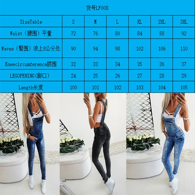 Women Jumpsuit Overalls Broken Hole Denim Jeans Fashion Long Female stretchy Pants Fashion Skinny Jumpsuit Casual Pants Woman