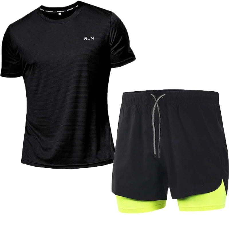 Men's Running Sets Summer Sportswear Gym Fitness Suits Quick Dry T-Shirts+Short Sports Clothing Workout Training Sport Tracksuit