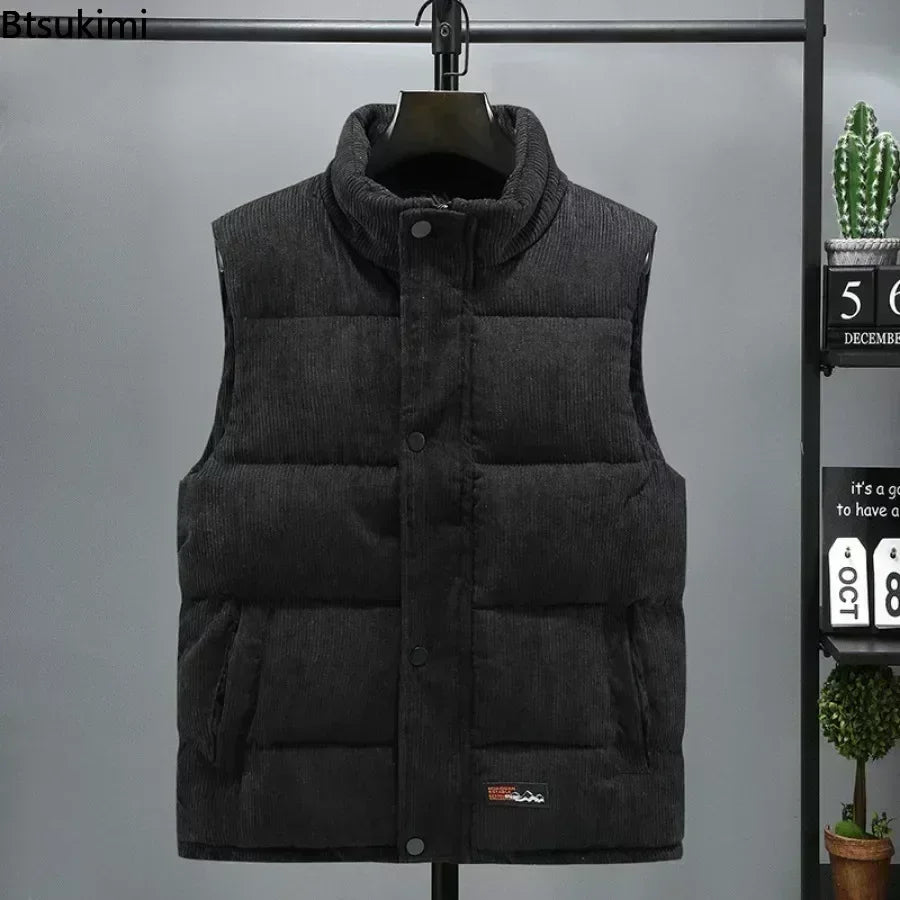 2024 Men's Thick Warm Vest Autumn Winter Cotton Padded Sleeveless Jacket Men Casual Stand Collar Oversized Waistcoat Vests Male