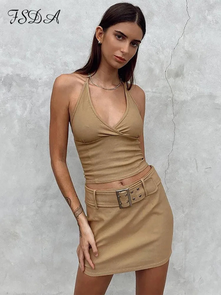 FSDA Green Y2K Women Outfits Sexy in Club Two Piece Set Casual Beach Summer 2022 Fashion