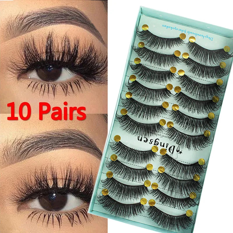 10 Pairs/Box 3D False Eyelashes Faux Mink Lashes Natural False Eyelashes Dramatic Volume Lashes Eyelash Extension Makeup Beauty