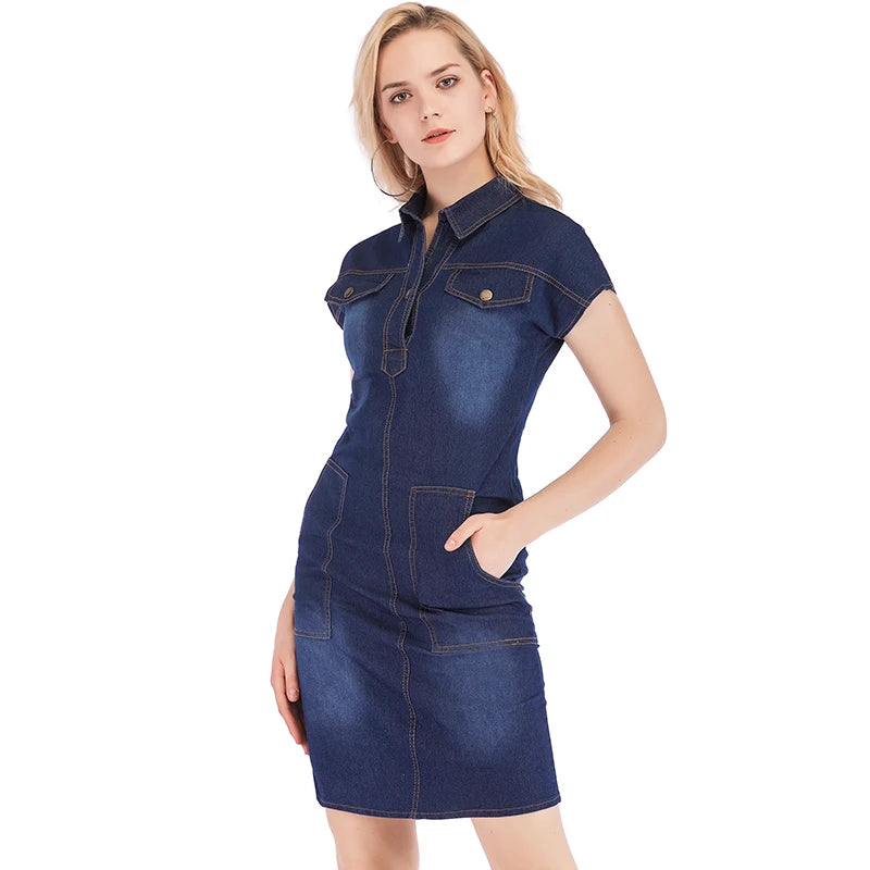 elegant dress 2023 summer fashion denim dress hot sale casual loose jean dress lady  slim short sleeve clothing 4051 50