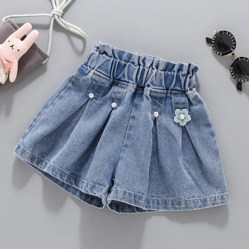 2021 Girls Denim Shorts Teenage Girl Summer Lace Pants Kids Bow Clothes Children Flowers Embroidery Jean Short For Teenager