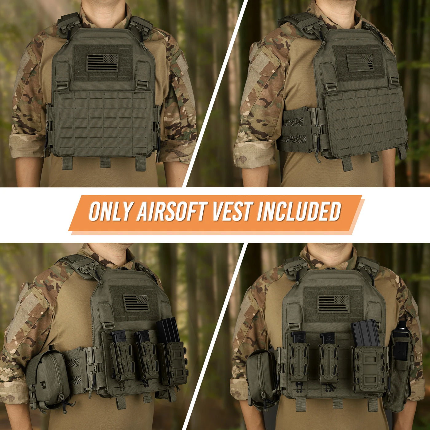 KRYDEX 500D Tactical Vest Laser Cutting MOLLE LAVC Plate Carrier Quick Release Buckle Airsoft Military Paintball CS Vest Gear