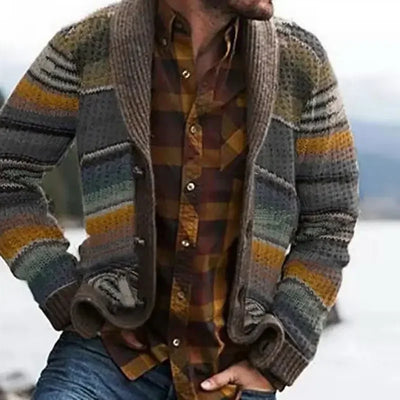 Vintage Sweater Men's Knitwear Autumn Color Block Rainbow Striped Sweater Tops Men Cardigans 2022 Fall Casual Knitted Cardigan