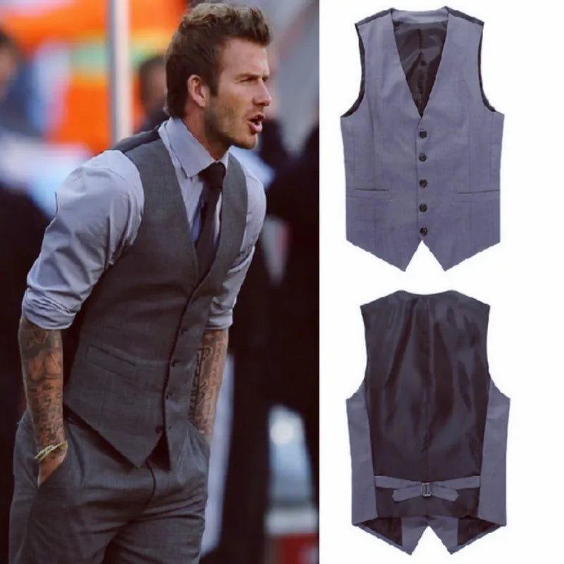 High-quality Cotton Men Fashion Design Suit Vest Grey Black High-end Male Business Casual Suit Vest Plus Size 7XL