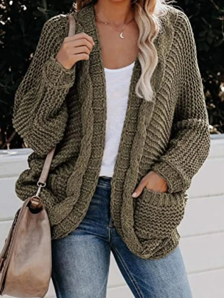 Fitshinling Batwing Sleeve BOHO Knitted Cardigan Pockets Holiday Oversize Winter Coat Twist Loose Vintage Long Cardigans Women