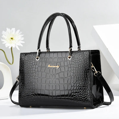 Stylish Crocodile Pattern Tote Bag, Solid Color Crossbody Bag With Detachable Strap,Perfect Handbag For Every Occasion