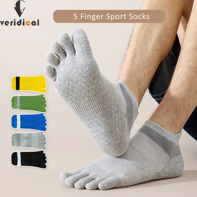 5 Pairs Sport Toe Ankle Socks Man Cotton Massage Feet Damping Striped Bike Run Outdoor Travel Fitness Invisible Toe Socks Sokken