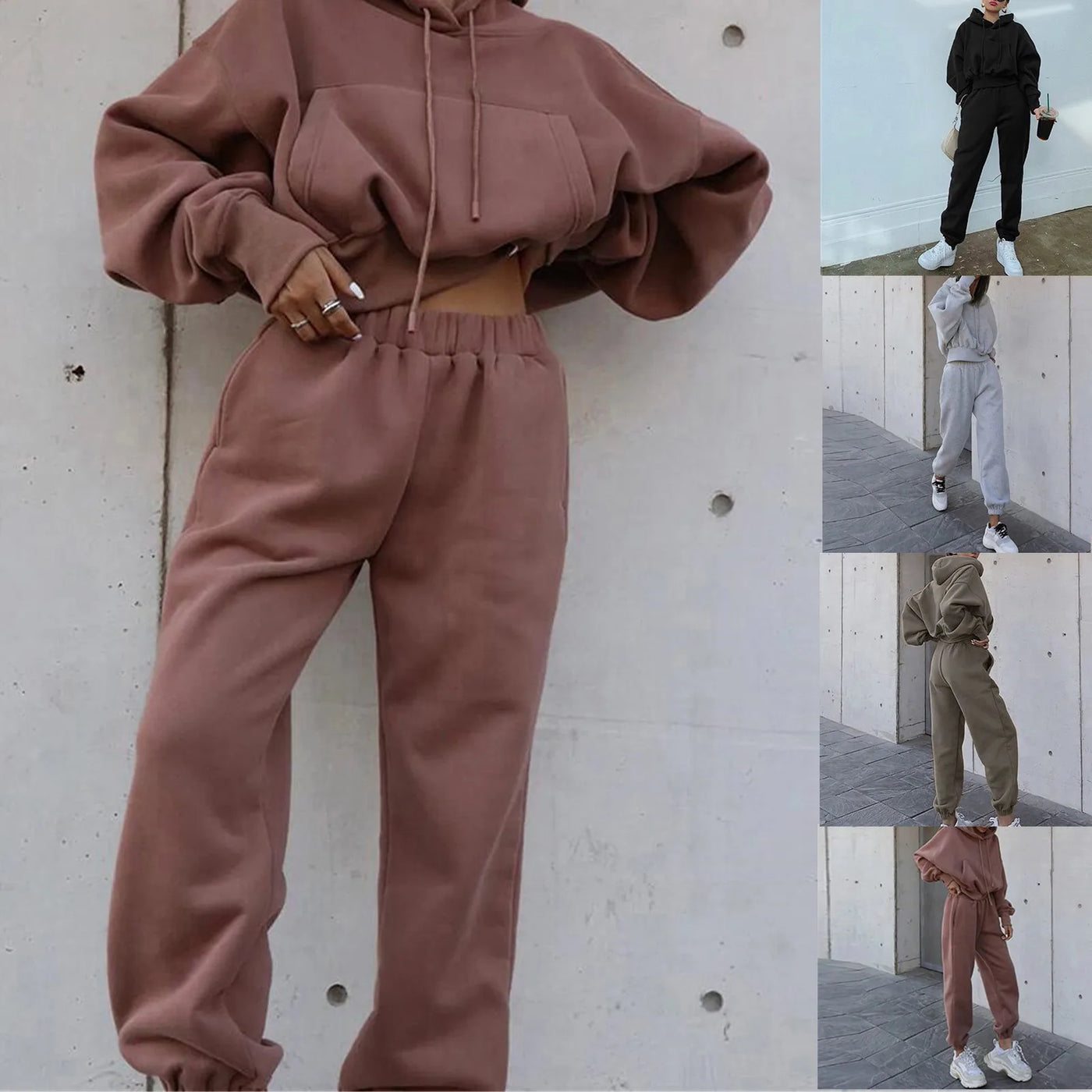 Women's Casual Solid Color Long Sleeved Hoodie Trousers Sweatershirt Sports Suit