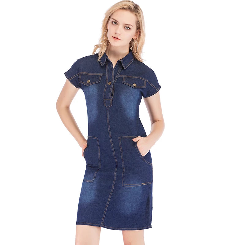 elegant dress 2023 summer fashion denim dress hot sale casual loose jean dress lady  slim short sleeve clothing 4051 50