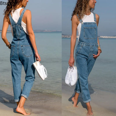 2023 Cargo Pants Women Denim Bib Overalls Jeans Jumpsuits Rompers Ladies Ripped Hole Suspenders Long Playsuit Pockets Overalls