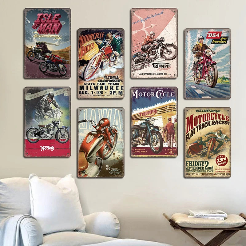 Motocross Poster Vintage Metal Tin Signs Motorcycle Grand Prix Metal Plaque Rero Wall Decor for Garage Moto Club Man Cave