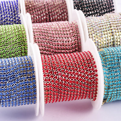 5 Yards/Roll Silver Base Dense Claw Glass Colorful Sew On Rhinestones Cup Chain Rhinestones Trim For Beauty Accessories Y2959