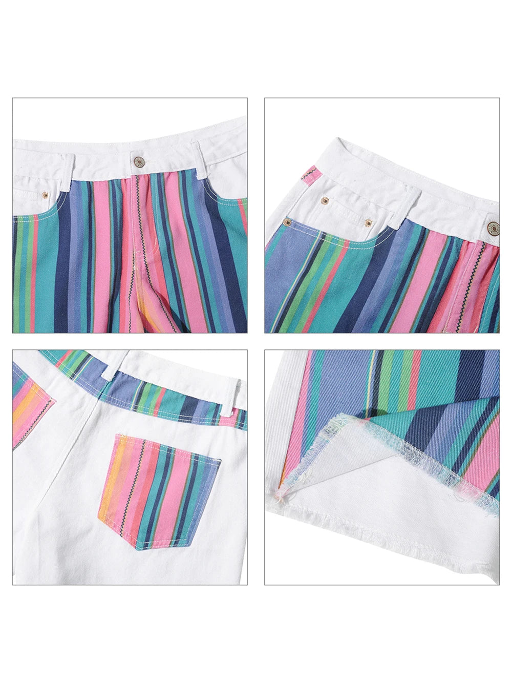 2022 Summer Color Denim Shorts Women Short Streetwear Short Vintage Striped Shorts High Street Colorful Loose Denim Short Pants